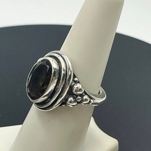 Sterling Silver Artisan Oval Shaped Bezel Set Smoky Quartz Stone Ring Sz 7.75 - Picture 2 of 8